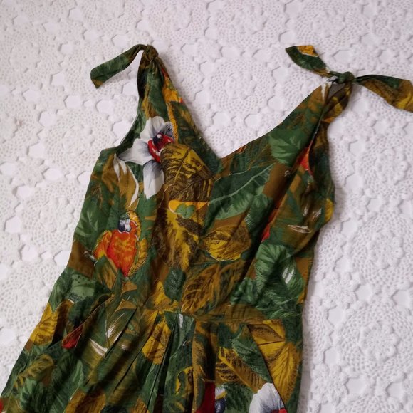 Vtg 80s Does 50s S Tiki Mini Wiggle Dress Aloha - Picture 2 of 7